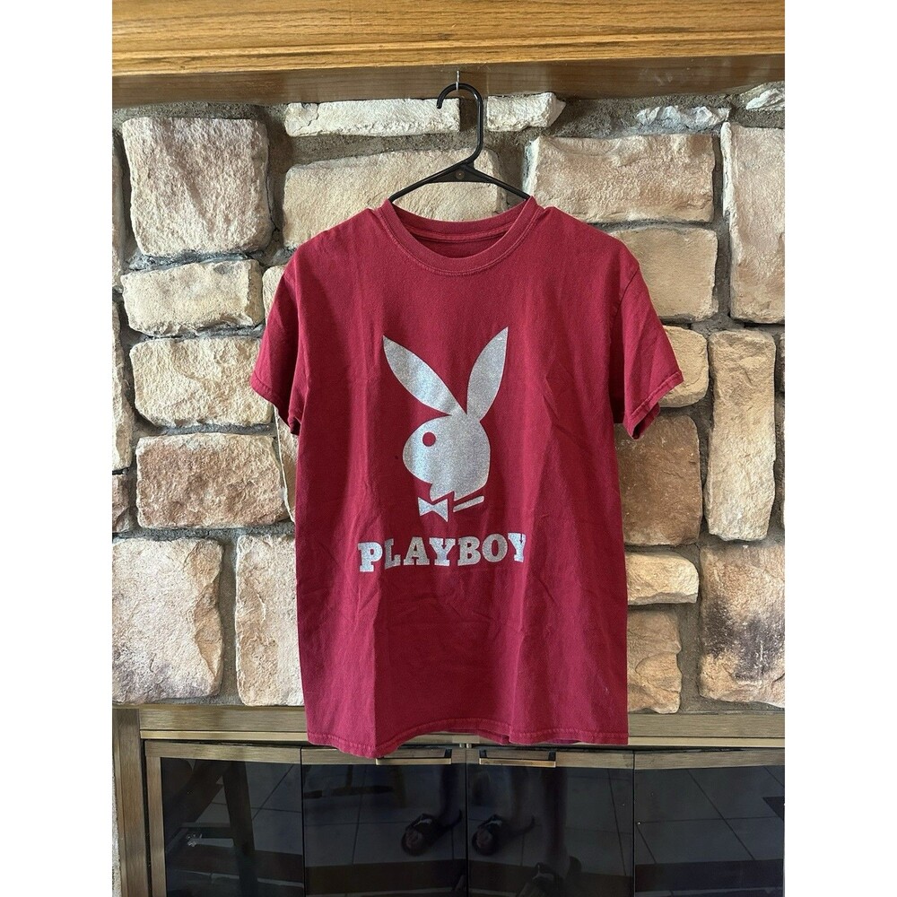 Y2K Playboy Bunny Glitter Tee Medium Unisex Red T Shirt Punk Grunge Logo Womens